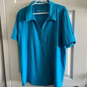 Penningtons Short Sleeve Collar VNeck TShirt Shaped Fit Bright Blue 2X GUC